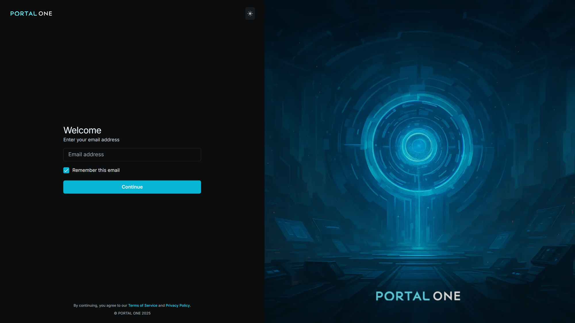 Portal One sign-in page prompting for email address.